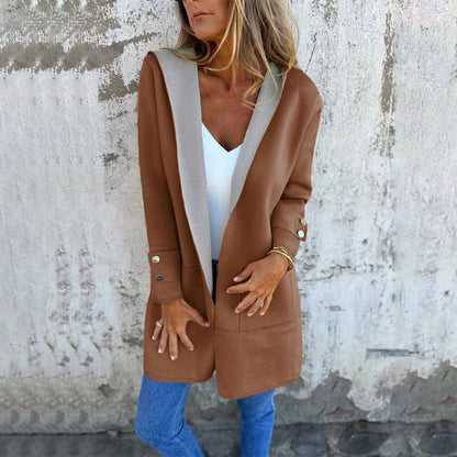 🌸Spring Specials💐 Women's Color Block Open Front Hooded Coat