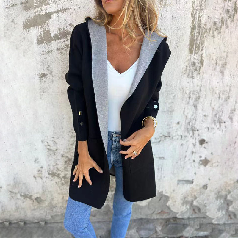 🌸Spring Specials💐 Women's Color Block Open Front Hooded Coat