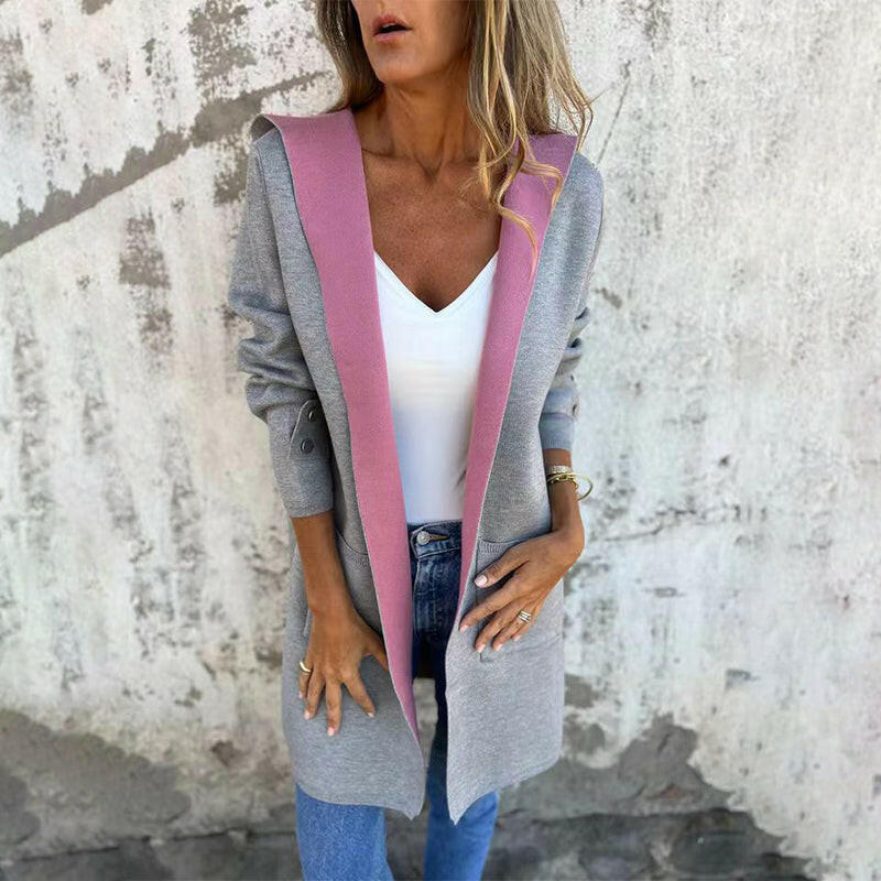🌸Spring Specials💐 Women's Color Block Open Front Hooded Coat