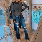 🔥👚Elegant Slim Fit Top With Rhinestone Details