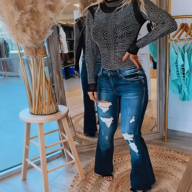 🔥👚Elegant Slim Fit Top With Rhinestone Details