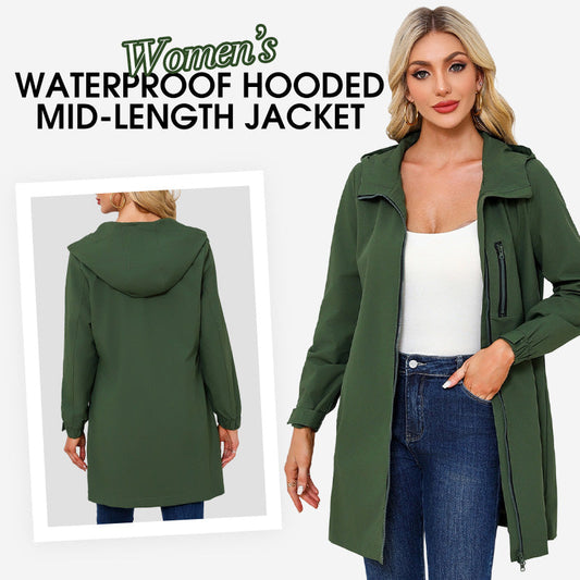 Women’s Casual Waterproof Hooded Mid-Length Jacket