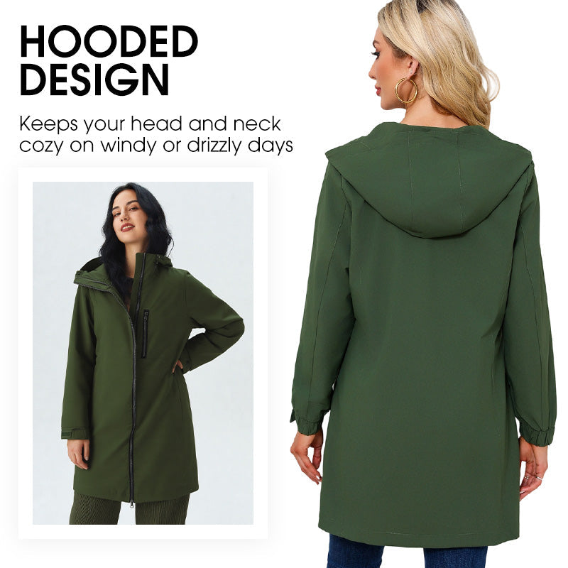 Women’s Casual Waterproof Hooded Mid-Length Jacket