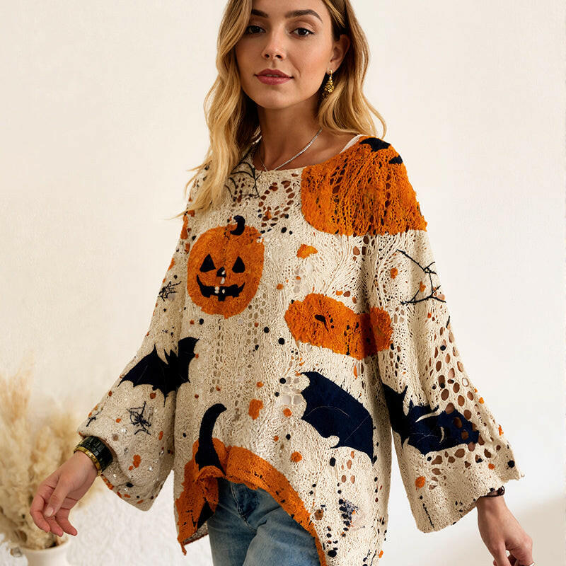 Women's Halloween Loose Fit Batwing Knit Sweater