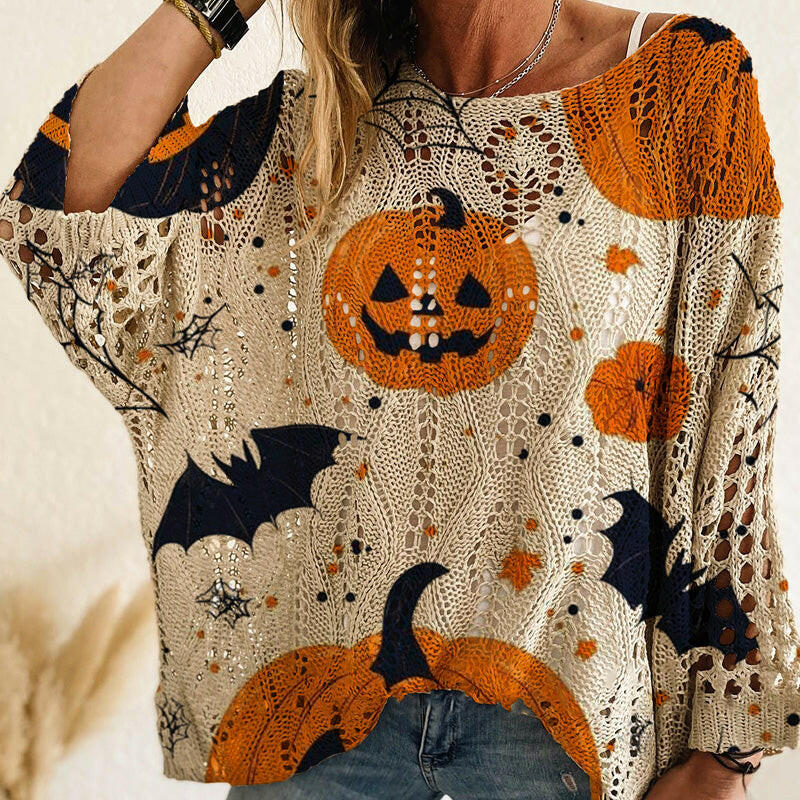 Women's Halloween Loose Fit Batwing Knit Sweater