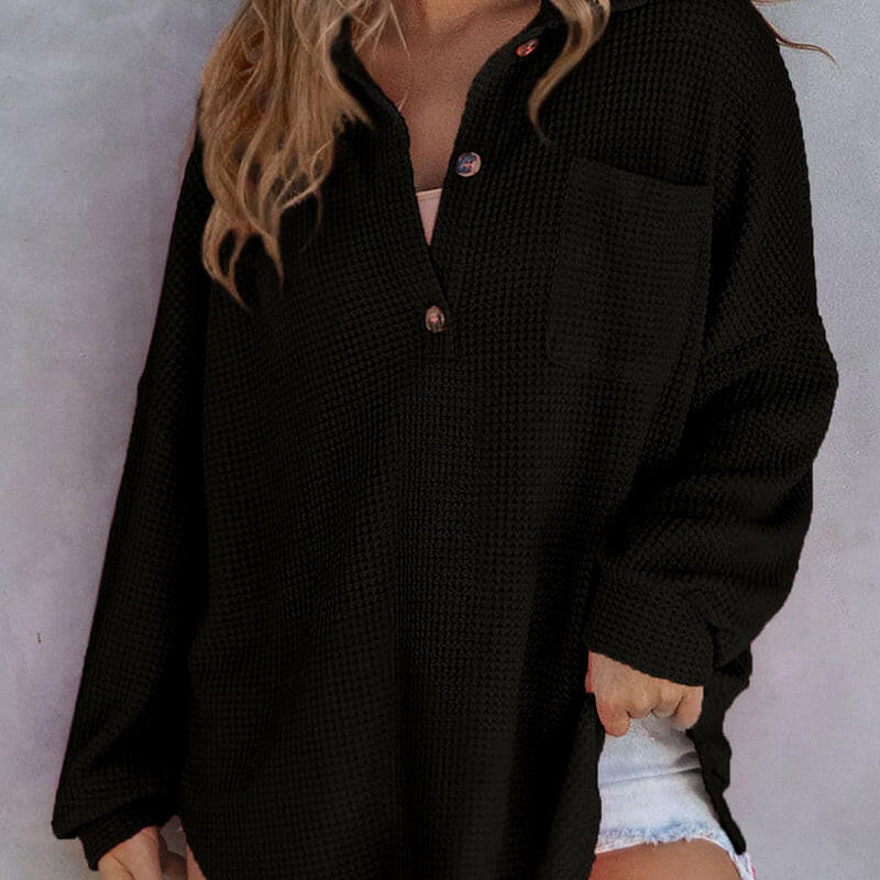 🔥Last Day Sale 49%🔥Women's Waffle Knit Henley Button Shirt Jacket