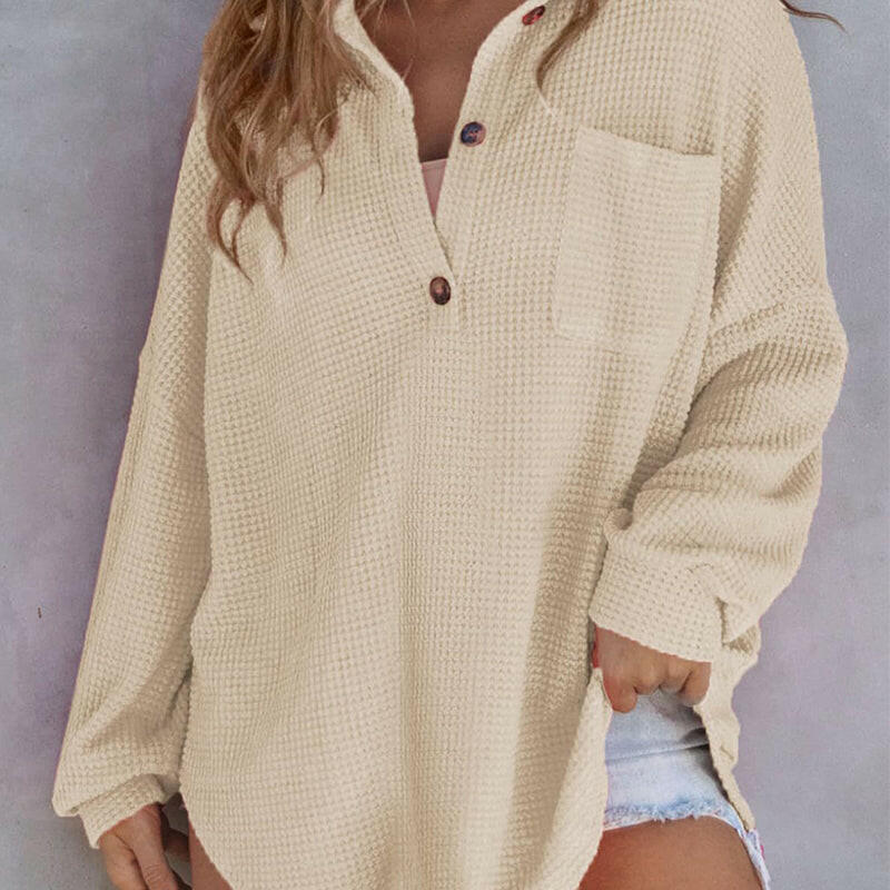 🔥Last Day Sale 49%🔥Women's Waffle Knit Henley Button Shirt Jacket