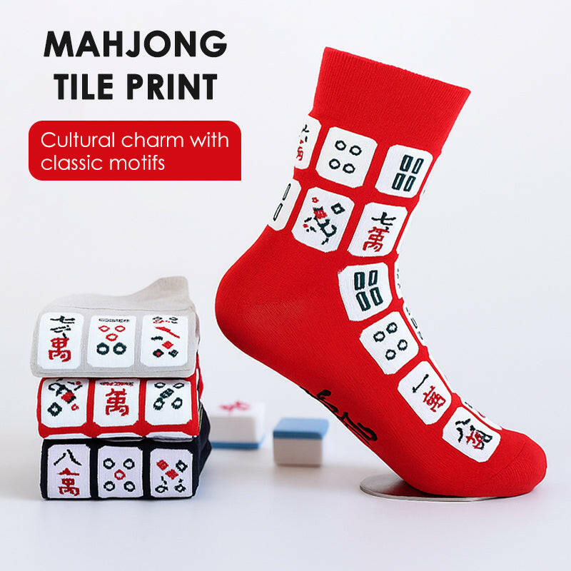Unisex Mahjong Print Crew Socks