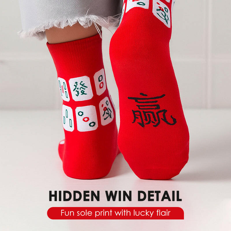 Unisex Mahjong Print Crew Socks