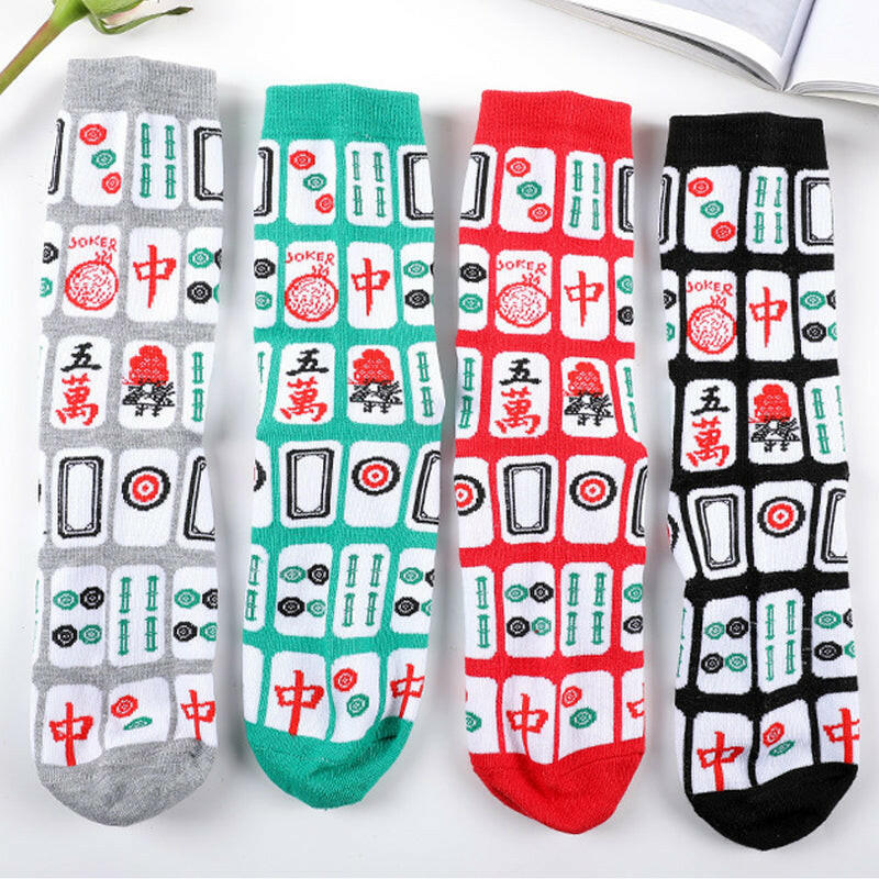 Unisex Mahjong Print Crew Socks