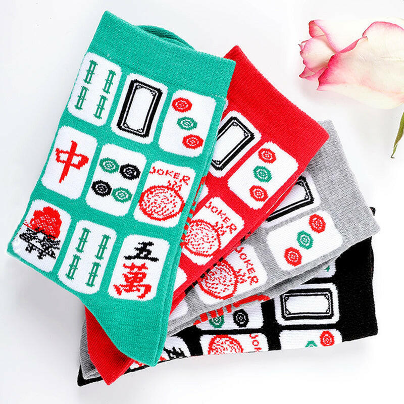 Unisex Mahjong Print Crew Socks