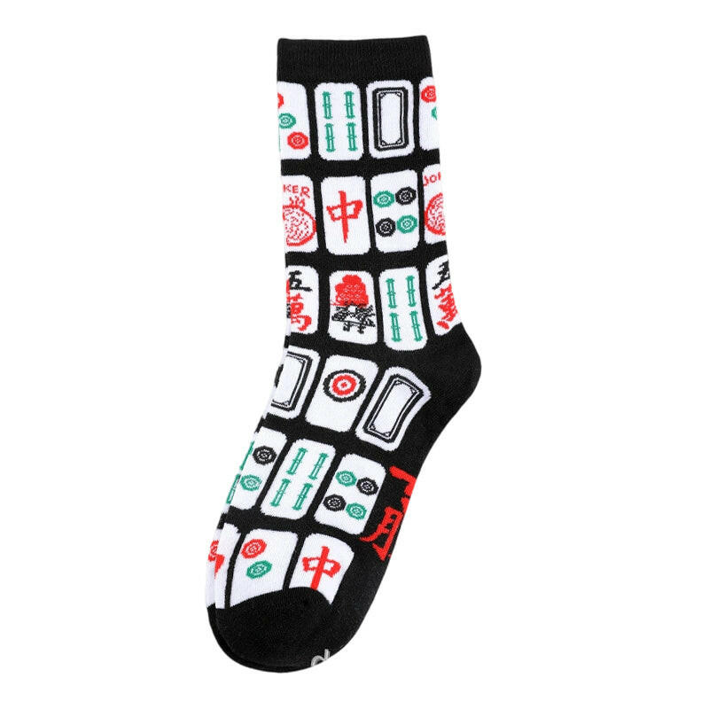 Unisex Mahjong Print Crew Socks