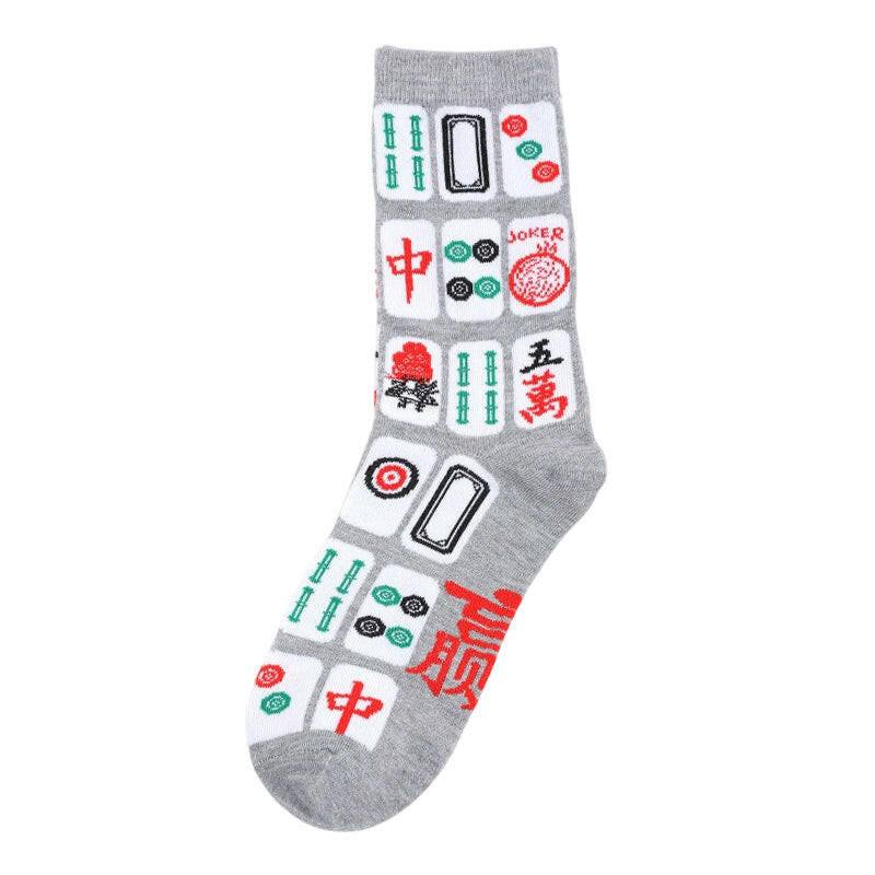 Unisex Mahjong Print Crew Socks