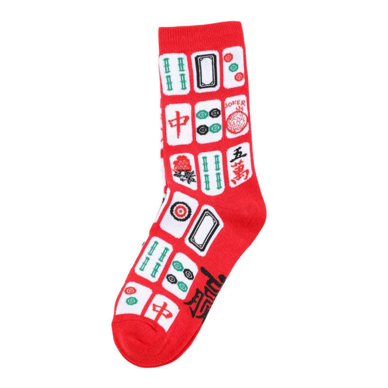 Unisex Mahjong Print Crew Socks
