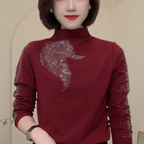 Women's Warm Rhinestone Half-Turtleneck Base Layer Shirt