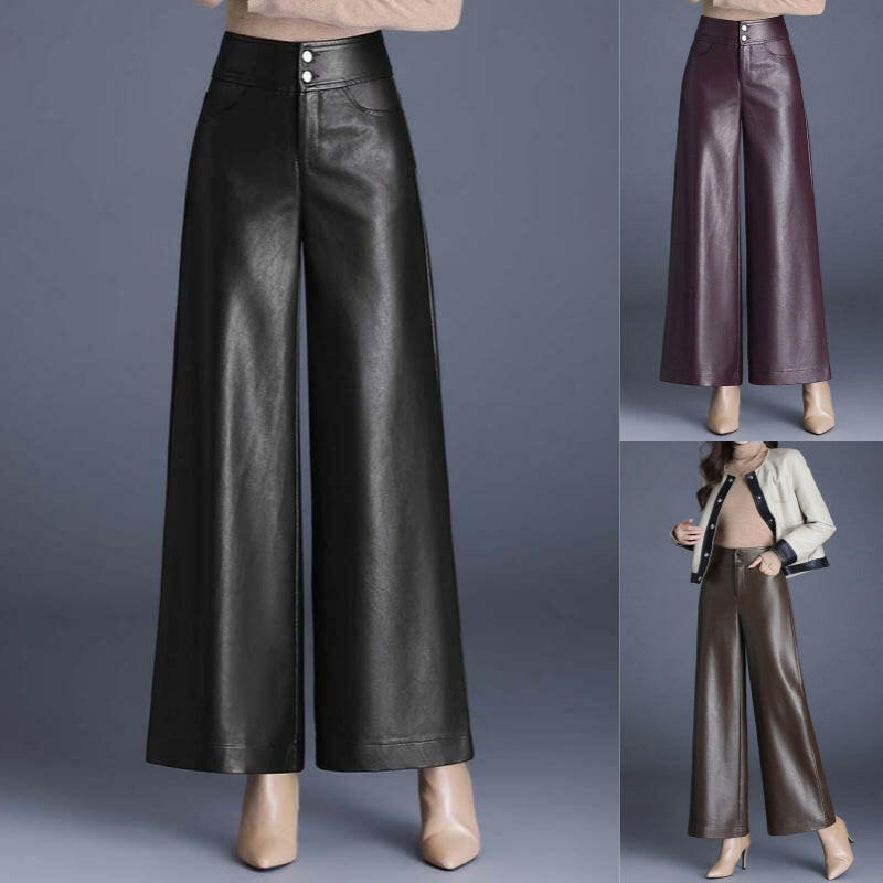 Women's Fashion Wide-Leg Faux Leather Pants