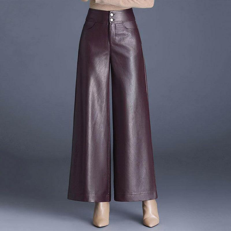 Women's Fashion Wide-Leg Faux Leather Pants