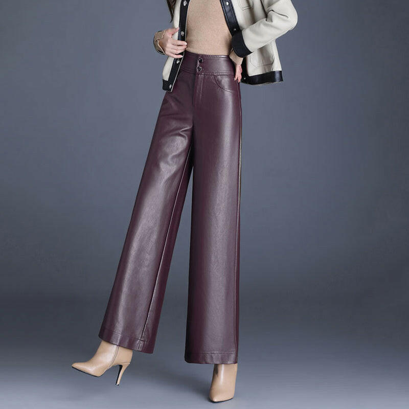 Women's Fashion Wide-Leg Faux Leather Pants