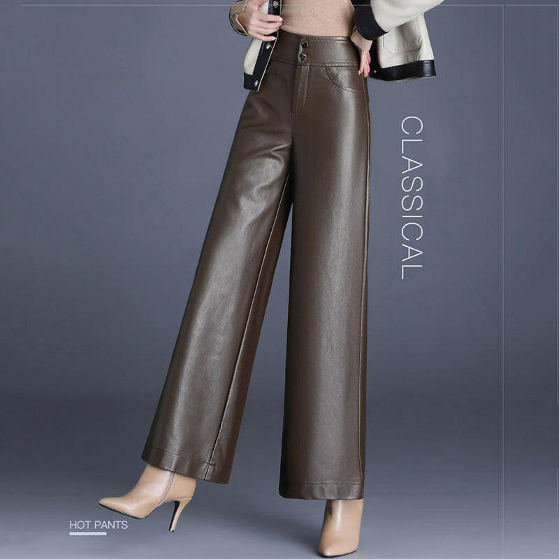 Women's Fashion Wide-Leg Faux Leather Pants