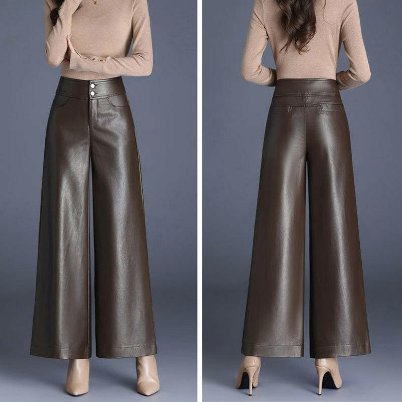 Women's Fashion Wide-Leg Faux Leather Pants