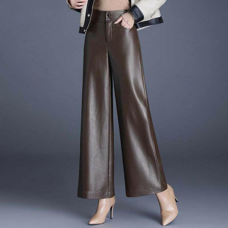 Women's Fashion Wide-Leg Faux Leather Pants