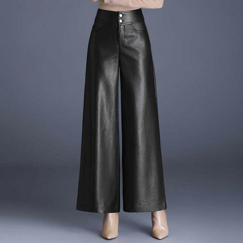 Women's Fashion Wide-Leg Faux Leather Pants