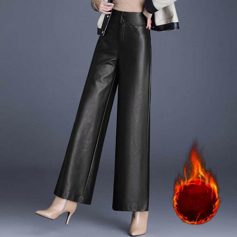 Women's Fashion Wide-Leg Faux Leather Pants