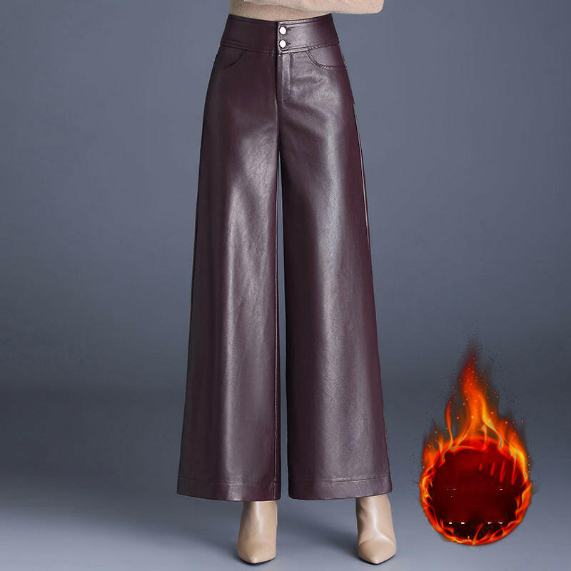Women's Fashion Wide-Leg Faux Leather Pants