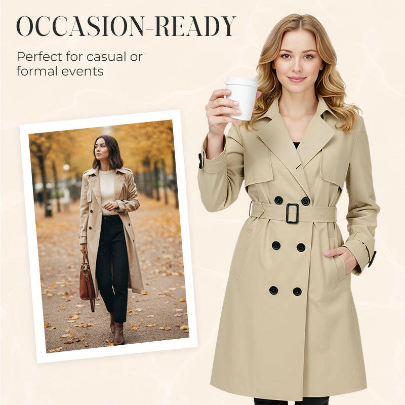 Women's Casual Double-Breasted Trench Coat
