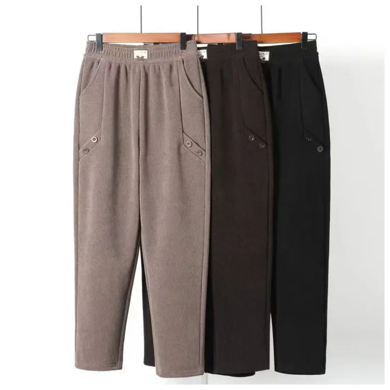 Women's Button-Detail Warm Thickened Casual Pants