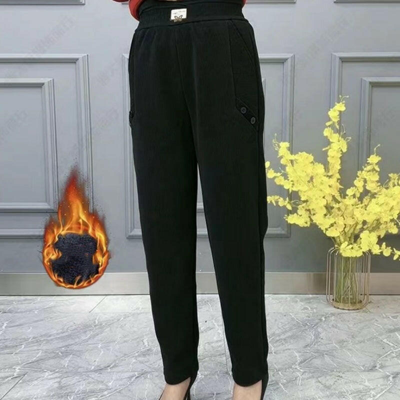Women's Button-Detail Warm Thickened Casual Pants