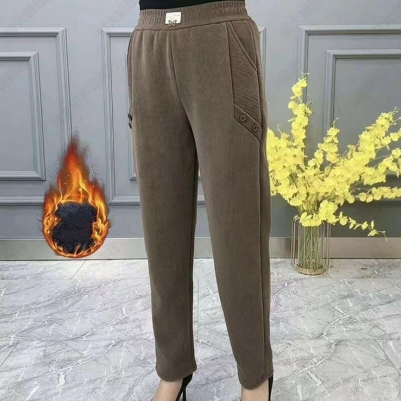Women's Button-Detail Warm Thickened Casual Pants