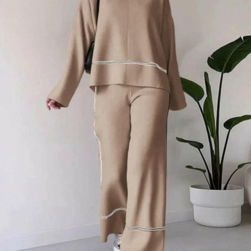 Women's Knitted Lounge Set with Micro-Flared Pants