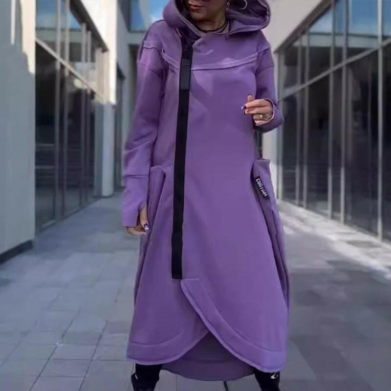 Fashion Deep Pocket Irregular Hem Hooded Coat