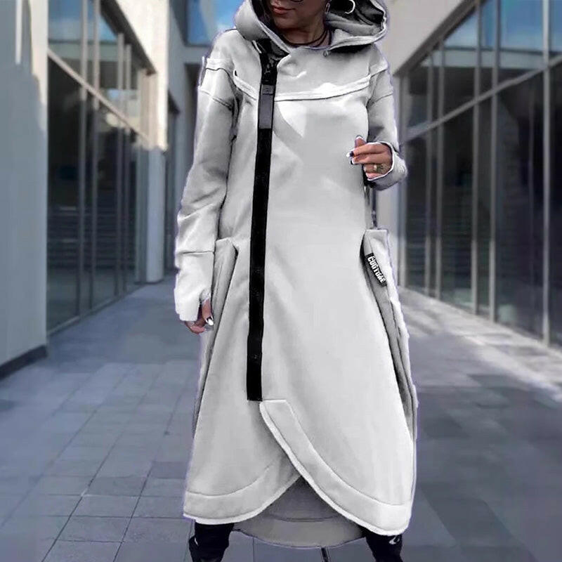 Fashion Deep Pocket Irregular Hem Hooded Coat