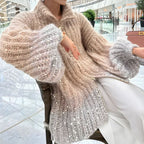 Fashion Sequin Full-Zipper Knit Sweater for Women