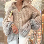 Fashion Sequin Full-Zipper Knit Sweater for Women