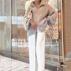 Fashion Sequin Full-Zipper Knit Sweater for Women