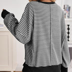 Casual Crewneck Color-Blocked Sweatshirt with Side Split