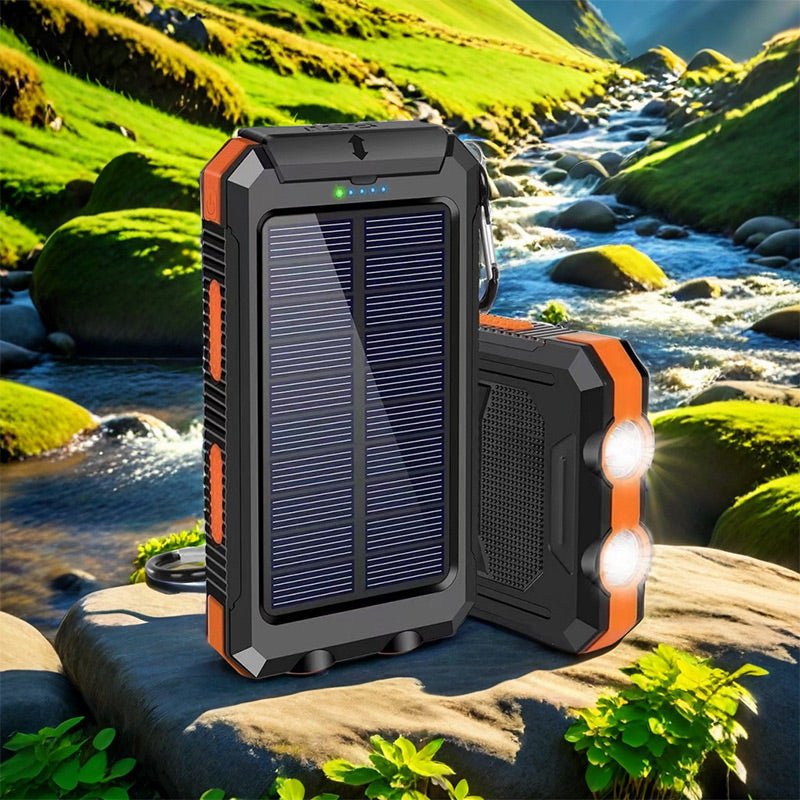🔥10000mAh Portable Solar Power Bank, Solar Powered Charger with Dual LED Flashlights, Power Bank for Travel, Camping