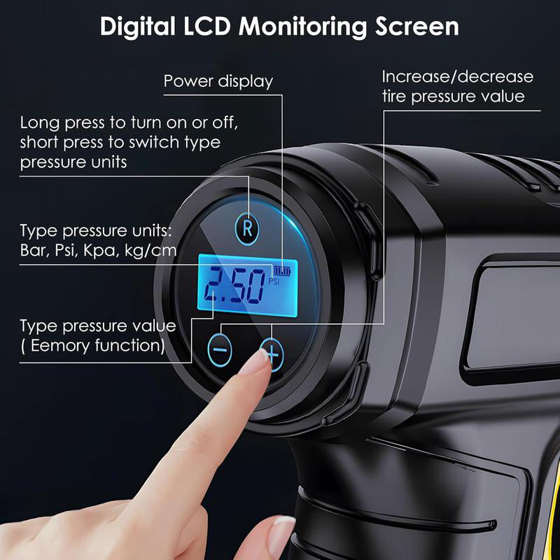 🔥 50% OFF NOW! 🔋 Portable Cordless Air Compressor with Digital Display – Auto-shutoff, fast inflation & perfect for car tires, bikes & sports gear 🚗