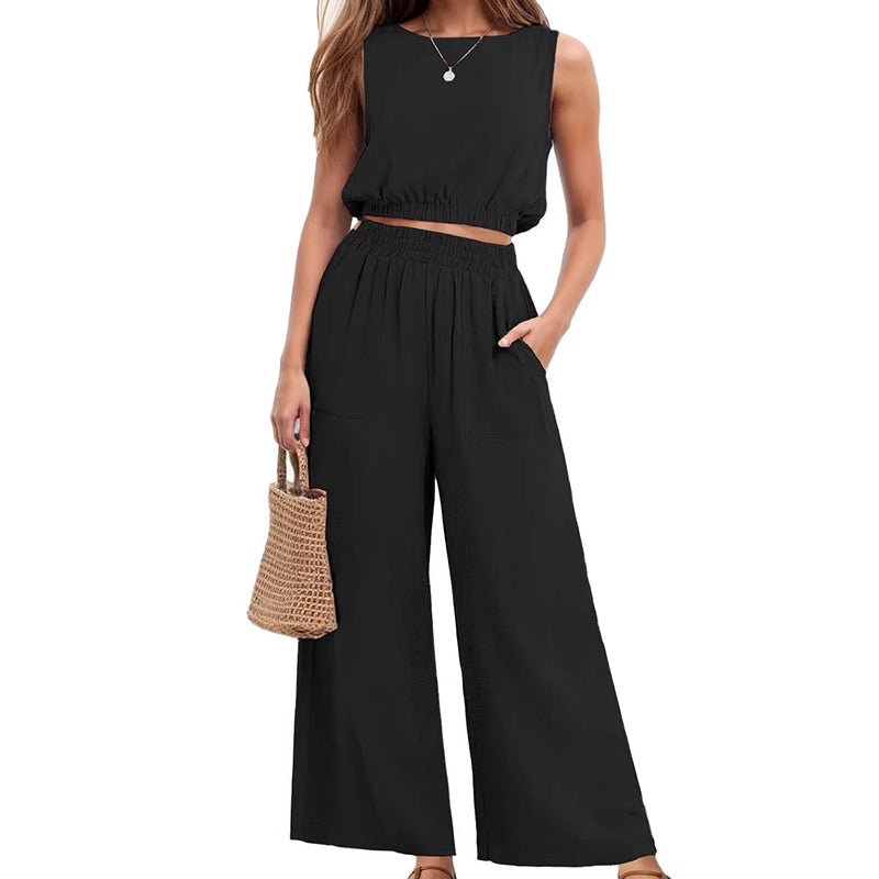 🥳2026 HOT SALE🥳💞50K+ SOLD!🏖️💨 50% OFF! Women's 2-Piece Tank Top & Wide-Leg Pants Set – Breathable fabric, shirred elastic waist & deep side pockets. Keep cool & chic all summer. 👗✨
