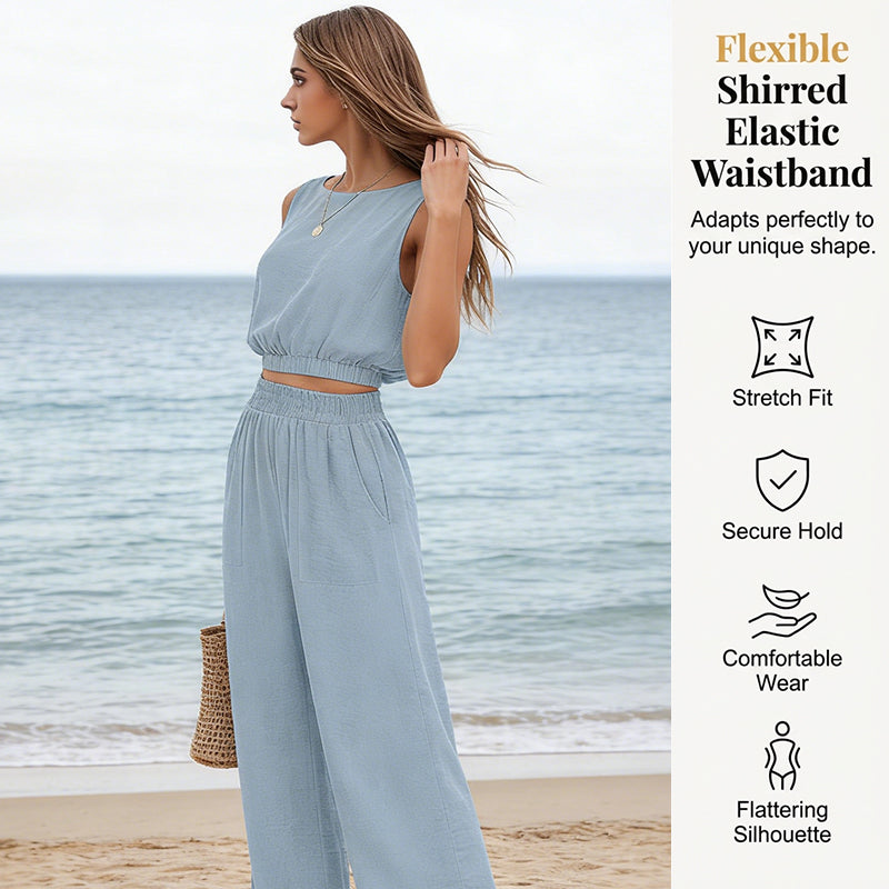 🥳2026 HOT SALE🥳💞50K+ SOLD!🏖️💨 50% OFF! Women's 2-Piece Tank Top & Wide-Leg Pants Set – Breathable fabric, shirred elastic waist & deep side pockets. Keep cool & chic all summer. 👗✨