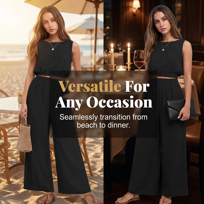 🥳2026 HOT SALE🥳💞50K+ SOLD!🏖️💨 50% OFF! Women's 2-Piece Tank Top & Wide-Leg Pants Set – Breathable fabric, shirred elastic waist & deep side pockets. Keep cool & chic all summer. 👗✨