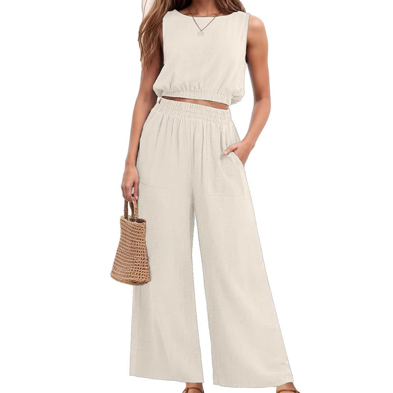 🥳2026 HOT SALE🥳💞50K+ SOLD!🏖️💨 50% OFF! Women's 2-Piece Tank Top & Wide-Leg Pants Set – Breathable fabric, shirred elastic waist & deep side pockets. Keep cool & chic all summer. 👗✨