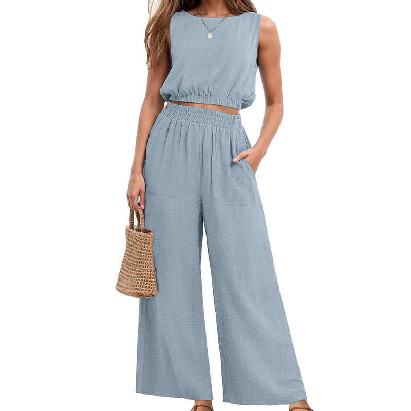 🥳2026 HOT SALE🥳💞50K+ SOLD!🏖️💨 50% OFF! Women's 2-Piece Tank Top & Wide-Leg Pants Set – Breathable fabric, shirred elastic waist & deep side pockets. Keep cool & chic all summer. 👗✨