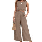 🥳2026 HOT SALE🥳💞50K+ SOLD!🏖️💨 50% OFF! Women's 2-Piece Tank Top & Wide-Leg Pants Set – Breathable fabric, shirred elastic waist & deep side pockets. Keep cool & chic all summer. 👗✨