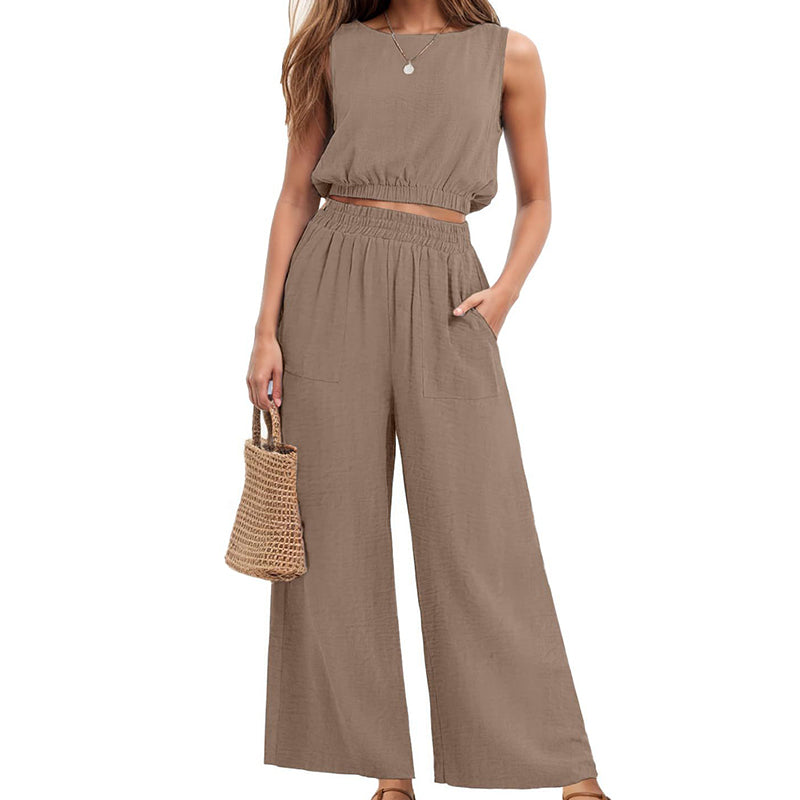 🥳2026 HOT SALE🥳💞50K+ SOLD!🏖️💨 50% OFF! Women's 2-Piece Tank Top & Wide-Leg Pants Set – Breathable fabric, shirred elastic waist & deep side pockets. Keep cool & chic all summer. 👗✨