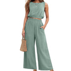 🥳2026 HOT SALE🥳💞50K+ SOLD!🏖️💨 50% OFF! Women's 2-Piece Tank Top & Wide-Leg Pants Set – Breathable fabric, shirred elastic waist & deep side pockets. Keep cool & chic all summer. 👗✨
