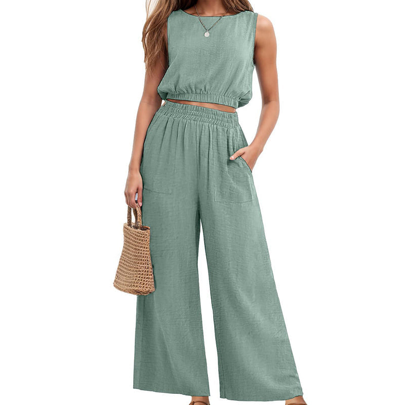 🥳2026 HOT SALE🥳💞50K+ SOLD!🏖️💨 50% OFF! Women's 2-Piece Tank Top & Wide-Leg Pants Set – Breathable fabric, shirred elastic waist & deep side pockets. Keep cool & chic all summer. 👗✨